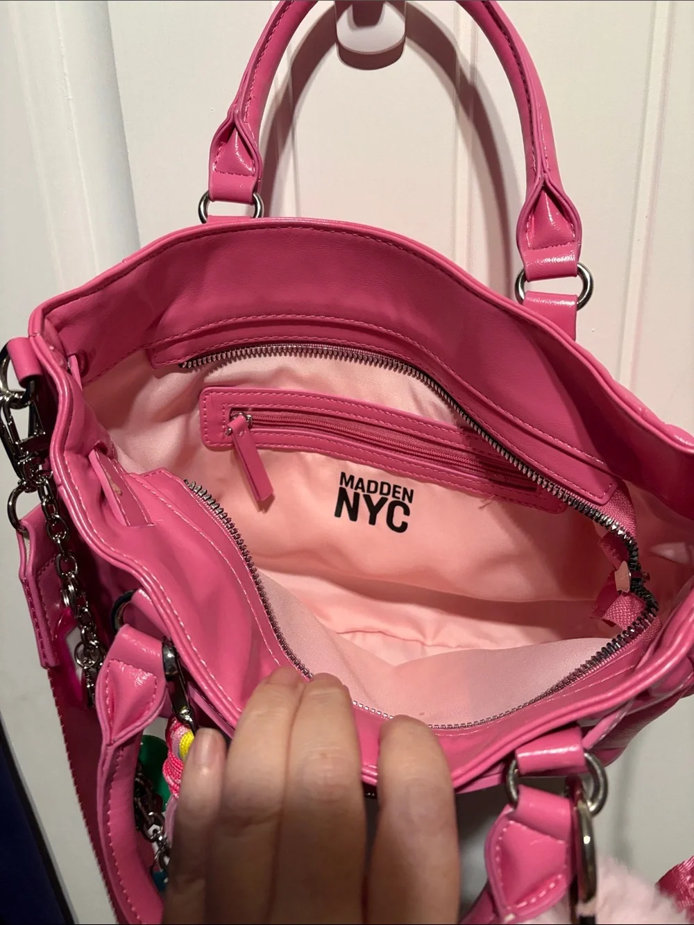 Viral Madden NYC' Faux Leather Handbag with Plush Bunny Charm-never used!!